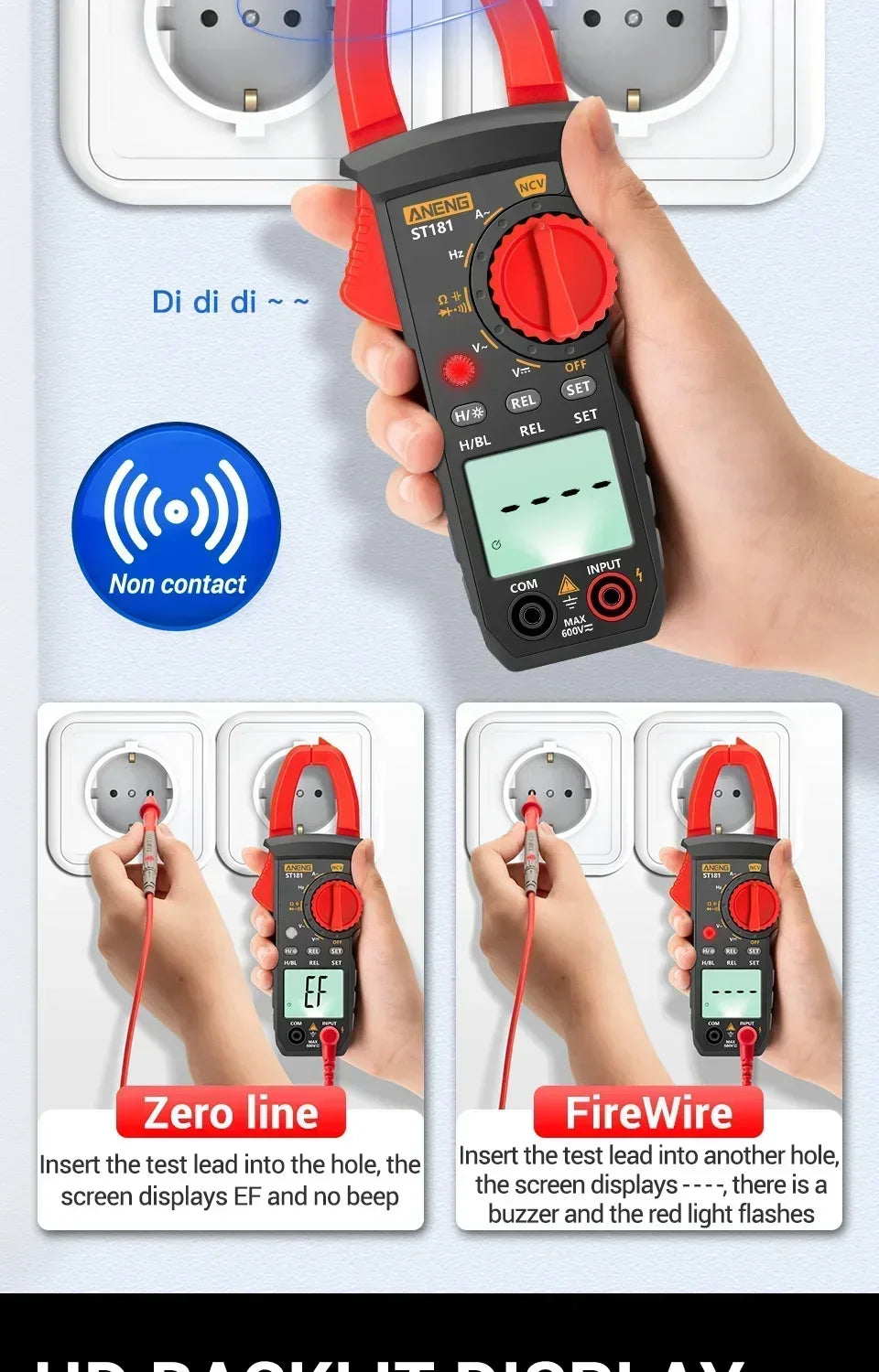 ANENG Clamp Meter Multimeter 4000 Counts Digital ST181+B19 AC Current Voltage Tester Ammeter Hz/Capacitance/NCV/Ohm Tester Tools