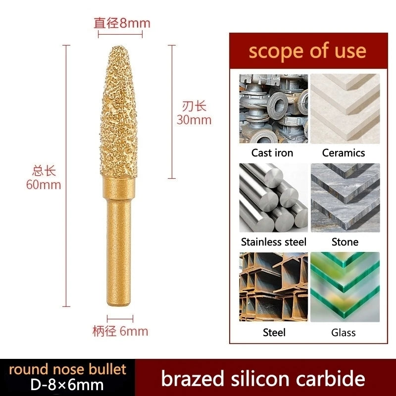 6mm Shank Brazed Diamond Grinding and Polishing Head for Cast Iron Stone Marble Tile - Deburring Metal Processing  Carve