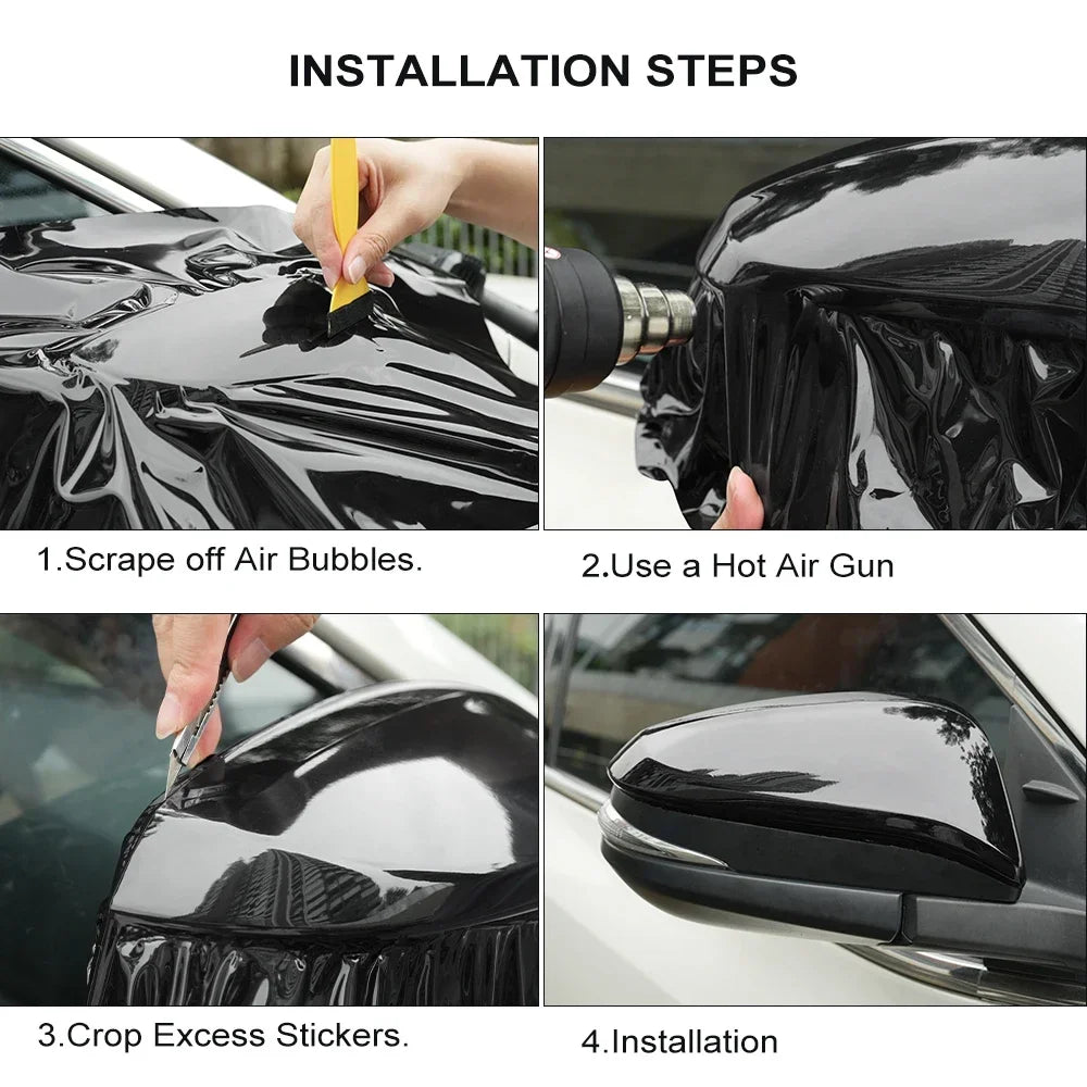 Ultra Gloss PET Piano Black Vinyl Wrap Film Sticker Auto Decoration Accessories Glossy Black Self Adhesive Vinyl Bubble Air Free