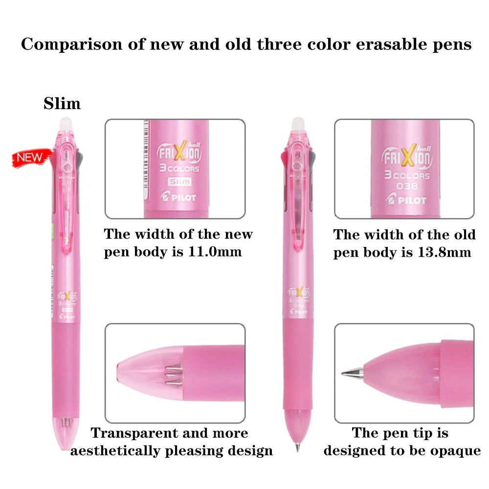 Japan Pilot Frixion Pen 3 in 1 Erasable Gel Pen 3 Colors 0.5mm /0.38mm LKFB-60EF Slim Pen Holder Back To School Stationery