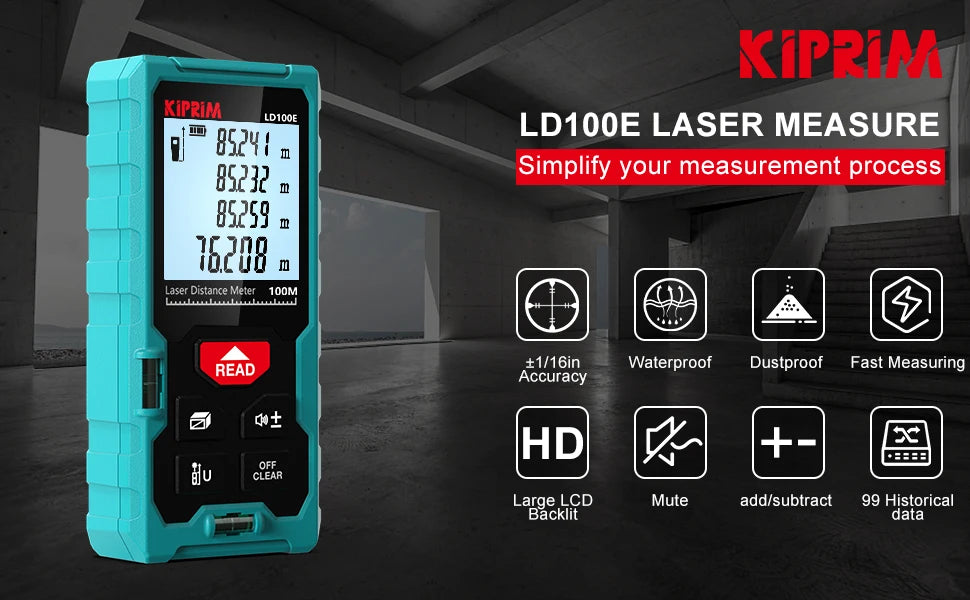 Kiprim Laser Rangefinder 50M 70M 100M Mini Laser Measurement Tool Laser Tape High Accuracy Multiple Measurement Functions