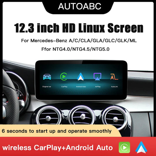 12.3" Wireless CarPlay & Android Auto Screen for Mercedes-Benz NTG5.0 — GLA, CLA, GLC, W205, W176, C117, X156, W212, W167