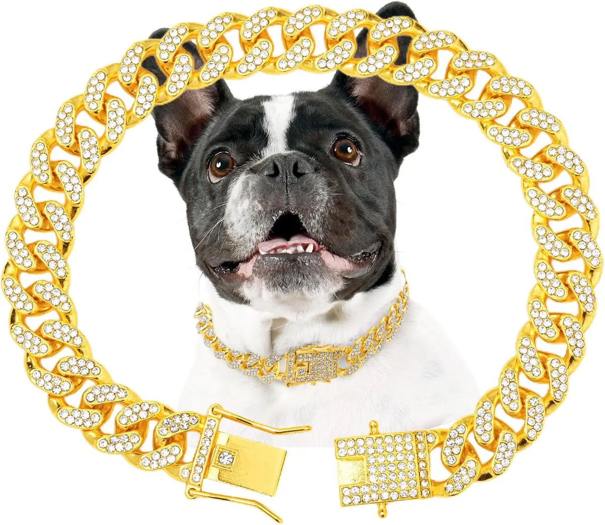 Gold Dog Chain Diamond Dog Collar Walking Metal Secure Buckle Pet Collar Jewelry Accessories Necklace for Small Medium Large Cat