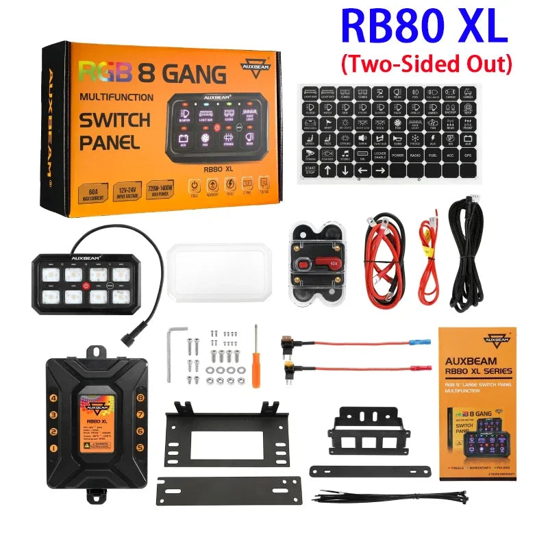 Auxbeam RGB 8 Gang Switch Panel Toggle/Momentary/Pulsed Supported Without App Control (One-Sided Outlet/Two-Sided Outlet)