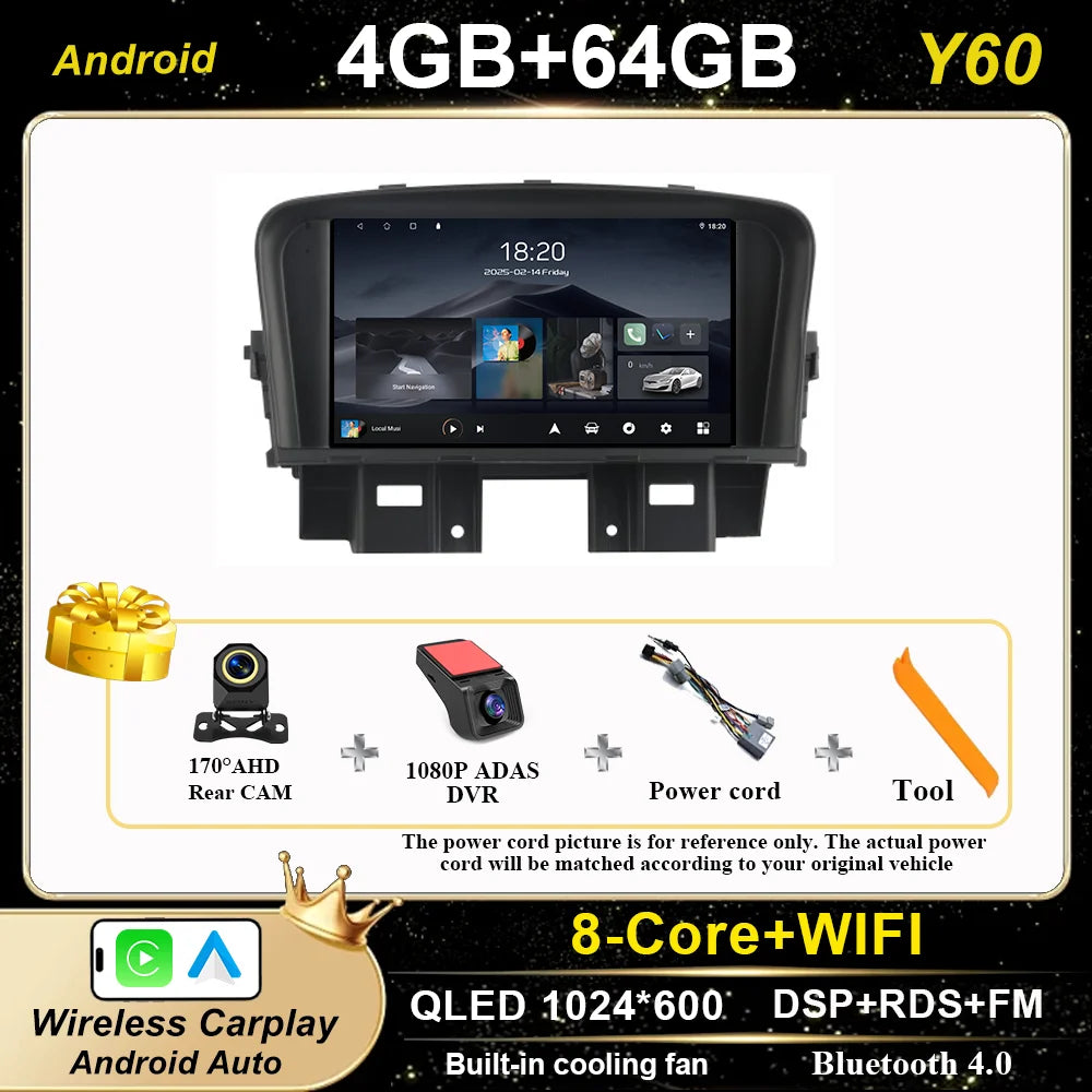 Android Car Stereo for Chevrolet Cruze (2008–2014) — CarPlay, Android Auto, GPS, WiFi, Touchscreen