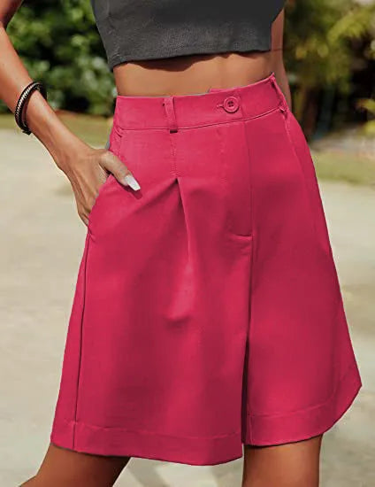 Women's High-Waist Wide-Leg Casual Shorts – Loose Slimming Straight Breathable Street Trend Five-Point Pants