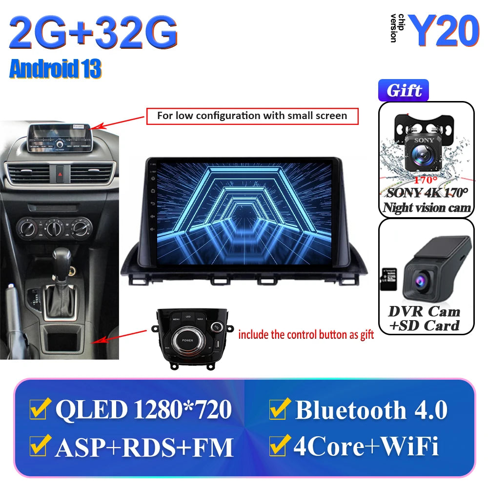 Car Multimedia Android For Mazda 3 Axela 2014-2017 2018 2019 Head Unit Player Navigation GPS Atuo Carplay WIFI 5G No 2din DVD BT