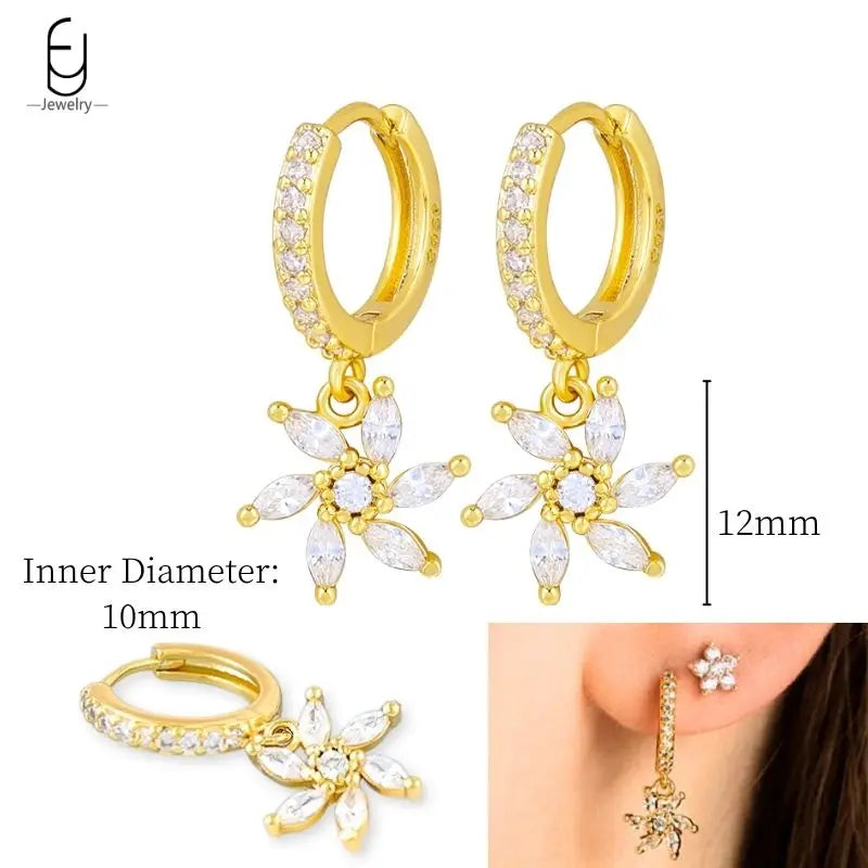 925 Sterling Silver Crystal Drop Earrings for Women - Heart & Flower Studs