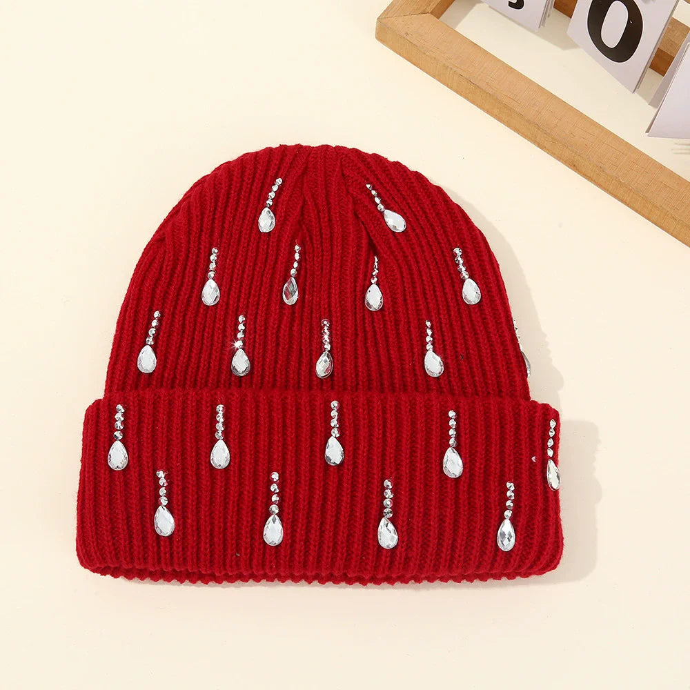 Women's Knit Beanie with Rhinestones and Pearls - Winter Hat - photo 7