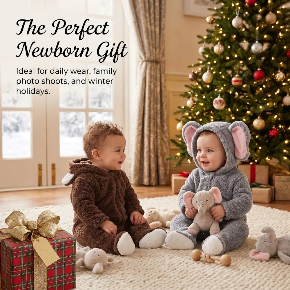 Cute Animal Fleece Baby Romper - Hooded Winter Onesie 0-12 Months - photo 5