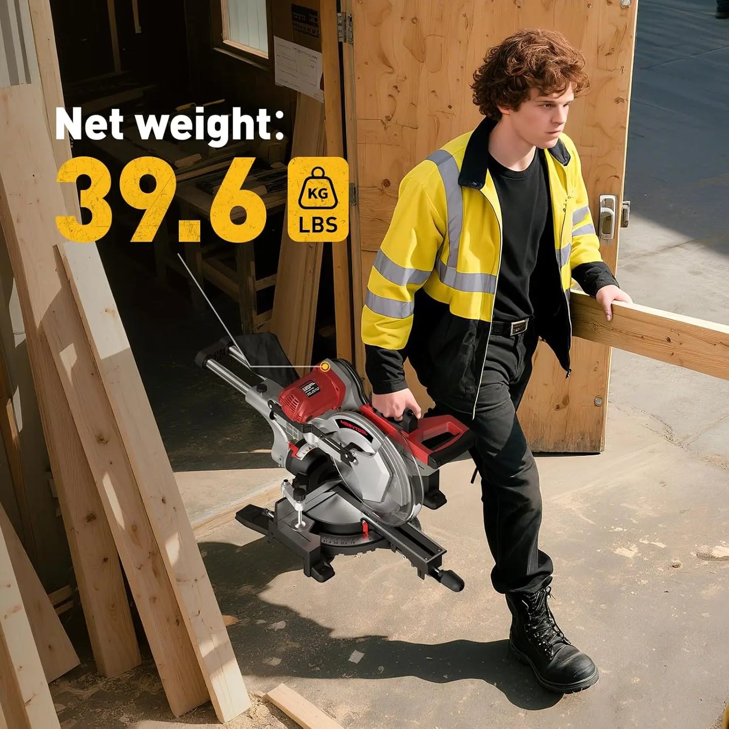 10/12 Inch Sliding Compound Miter Saw – 15 Amp, 5000RPM, 0-45° Dual-Bevel Precision Cutting Power Saw