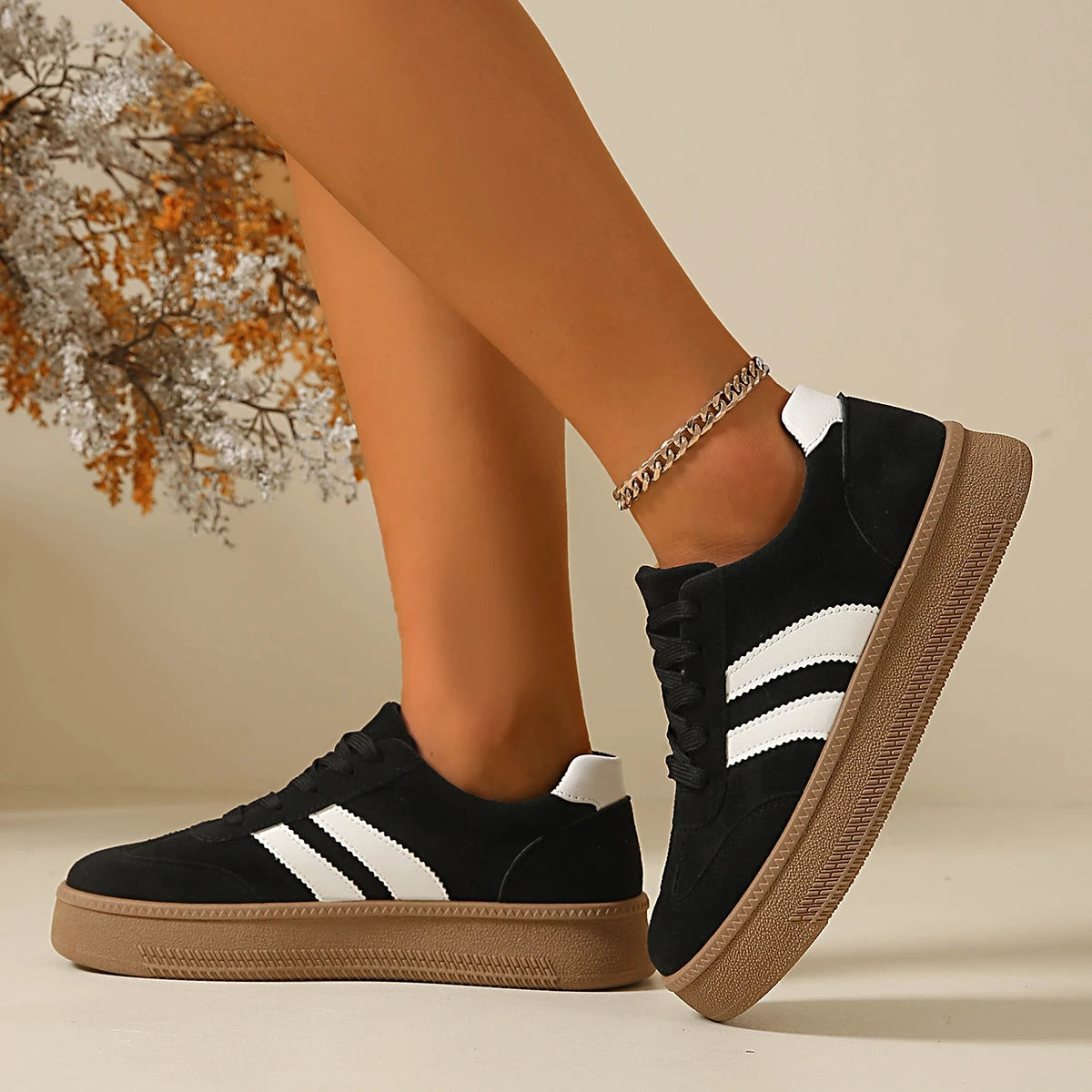 Suede Platform Sneakers for Women — Non-Slip Breathable Lace-Up Walking Shoes