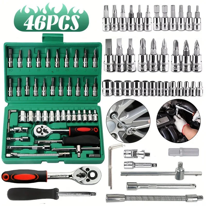 2026 New 46-piece Auto Repair Combination Ratchet Wrench Auto Maintenance Vehicle-mounted Socket Repair Set Tool Box