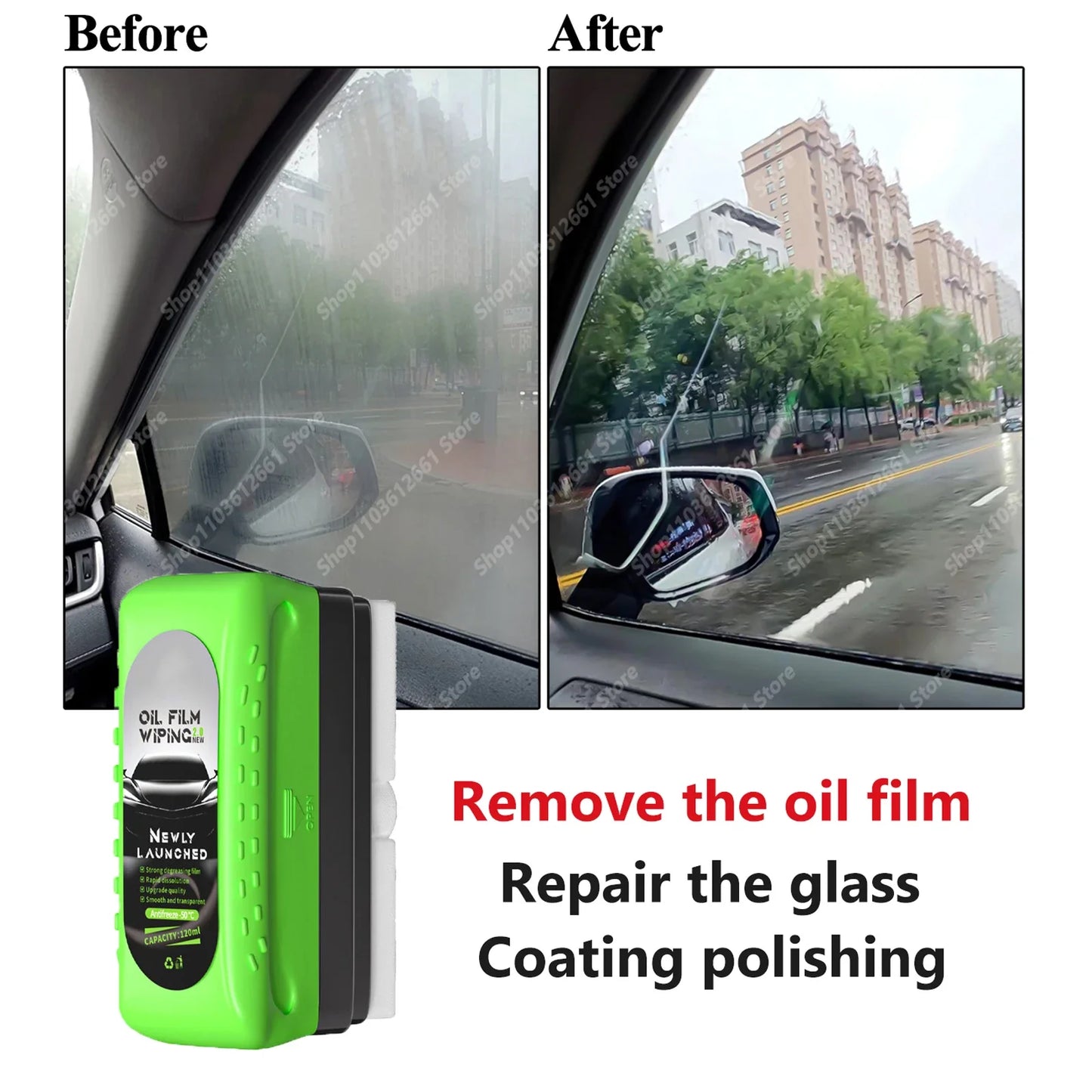 Car Glass Coating Oil Film Clean Brush Kit 120ml - Professional Repair Glass Scratch Brightening Windows Anti-fog Polishing