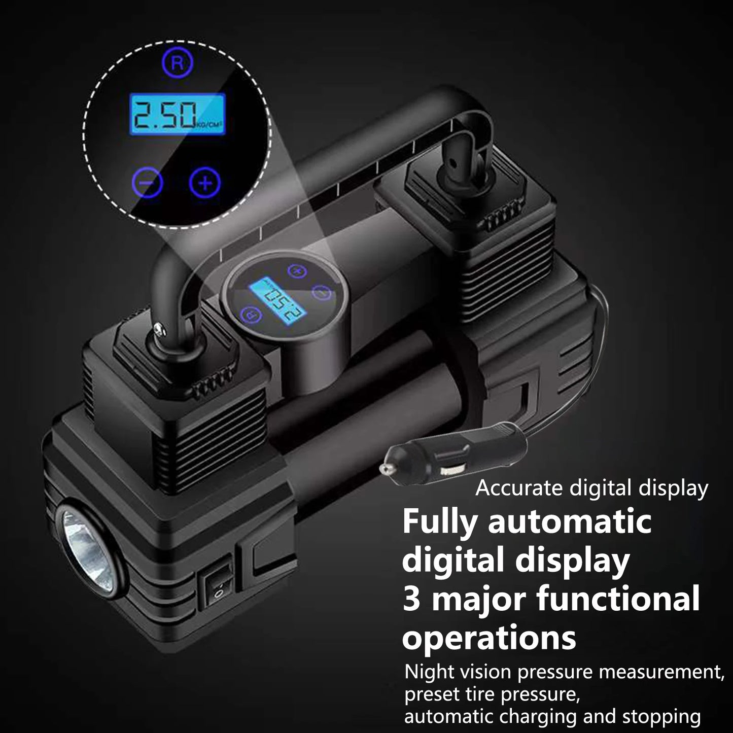 Automatic Digital Display Smart Preset Inflation Tire Inflator with LED Light 12V 150PSI Wire Auto Tire Inflator Pump, car ,tool