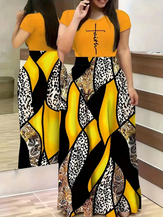 Women's Geo Print Cinched-Waist Dress – Summer