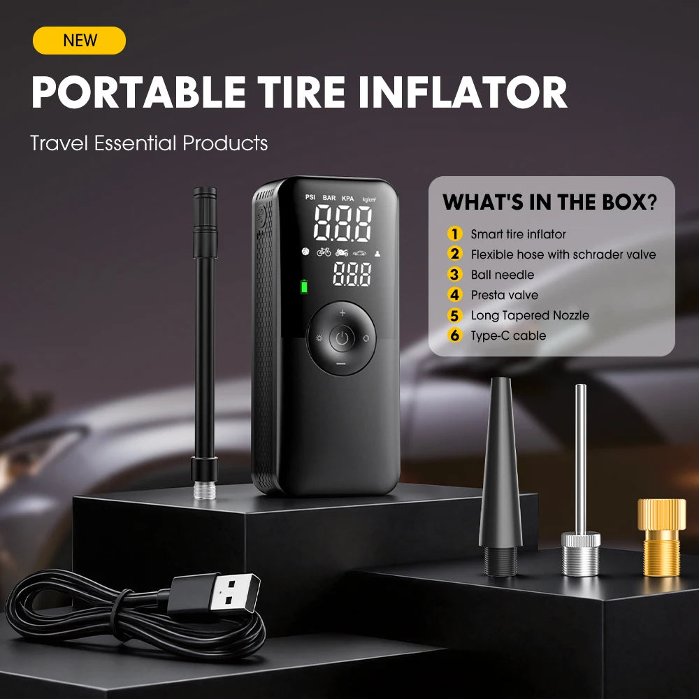 CARSUN Portable Tire Inflator Rechargeable Electric Inflator For Car  Bicycle Digital Air Compressor Football Ball Inflator Pump