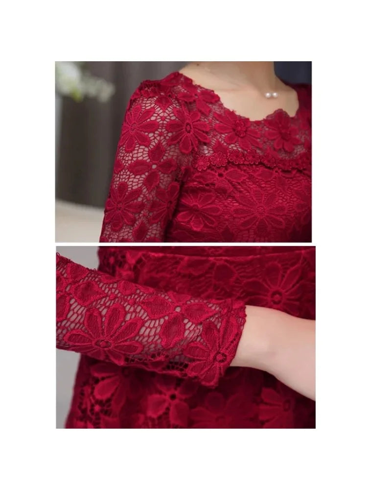 Women's Vintage Lace Long Sleeve Blouse - Pleated Plus Size Top - photo 5