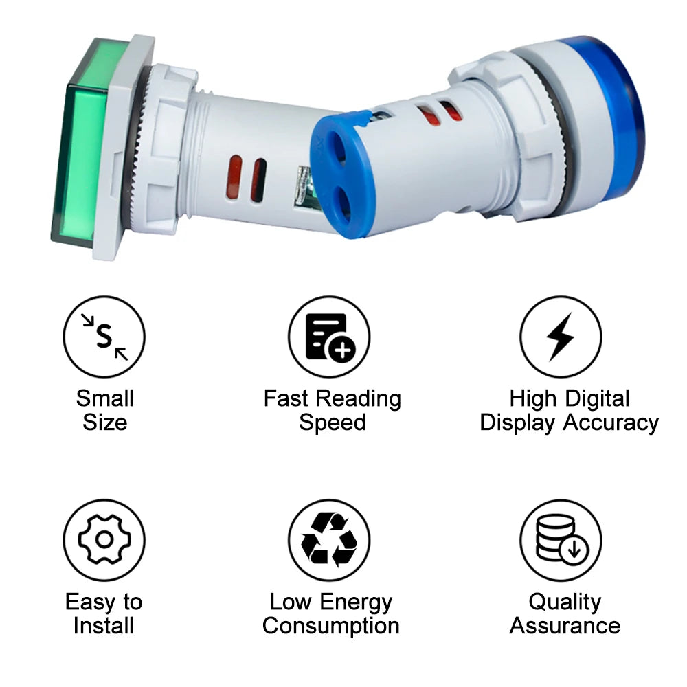 22MM AC 20-500V 0-100A Mini LED Digital Voltmeter Ammeter Hertz Meter Signal Lights 220V Voltage Current Meter Volt Amp Tester