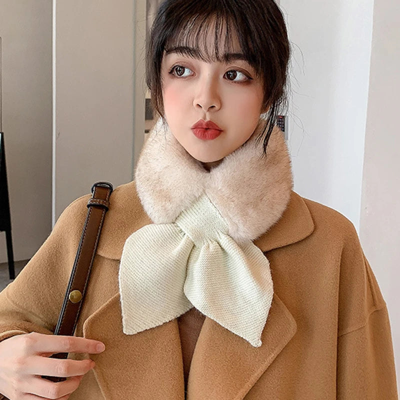 Women's Cross Strap Knit Neck Scarf - Soft Short Winter Scarf - photo 2