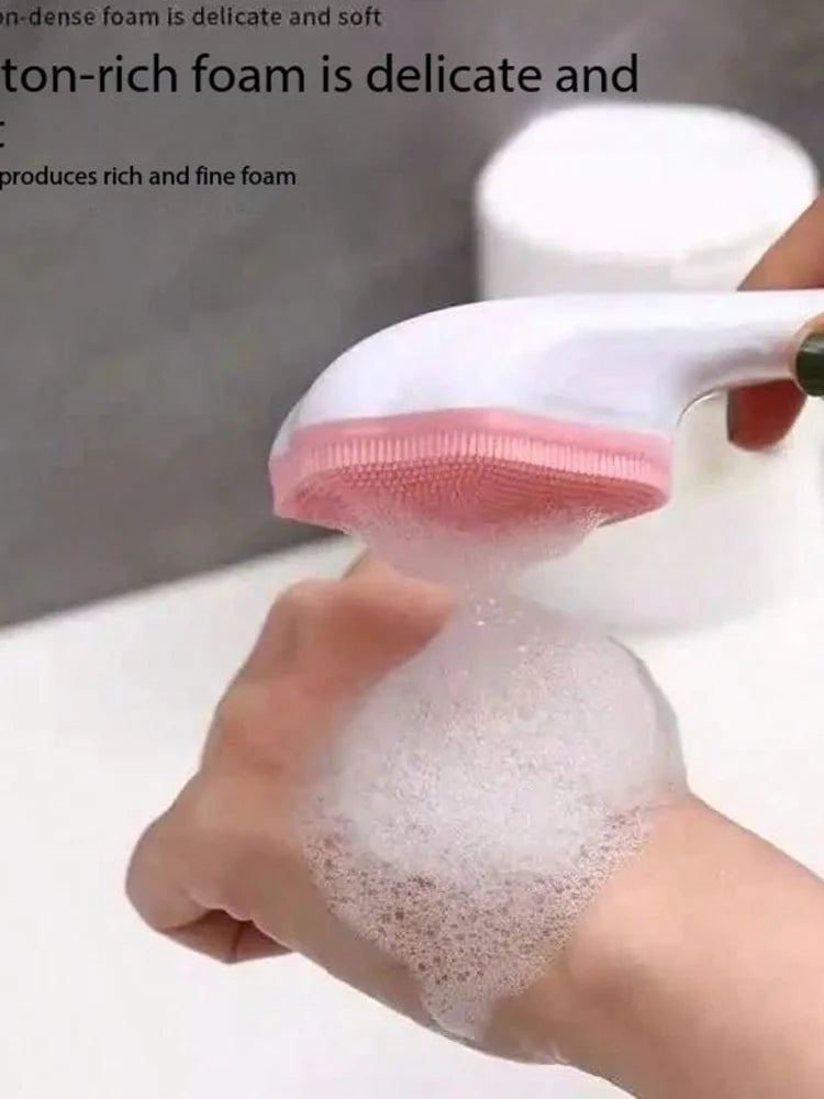 Facial Cleanser Massage Brush with Long Handle, Cat Paw Brush Head, Silicone Soft Hair, Gentle Facial Cleaning Tool.