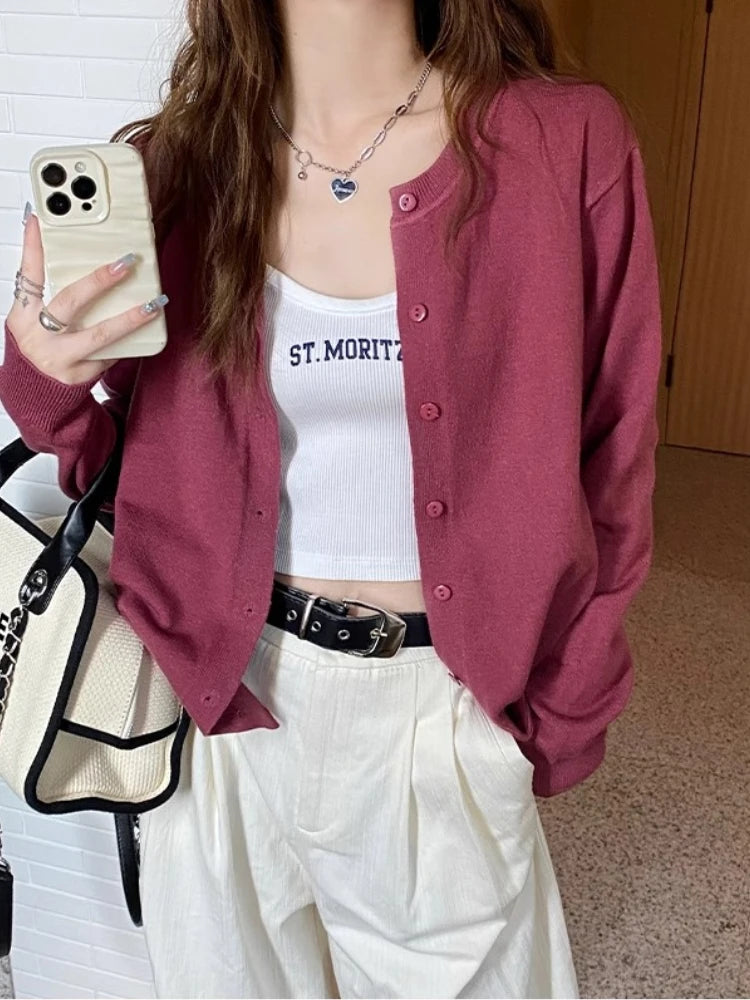 Women's Slim Button Cardigan — Crew Neck Knit