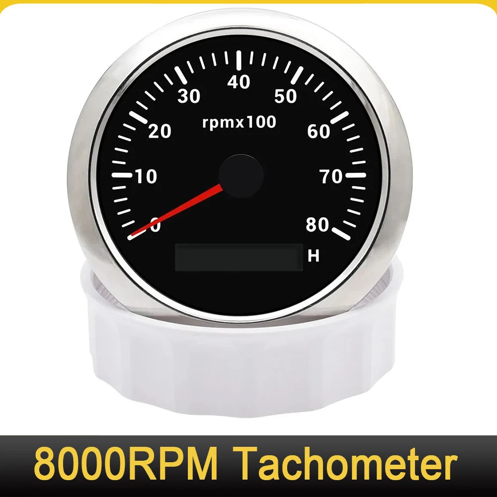 85mm Marine Tachometer With 7 Colors Backlight Hourmeter For Boat Yacht RV Camper 9-32V