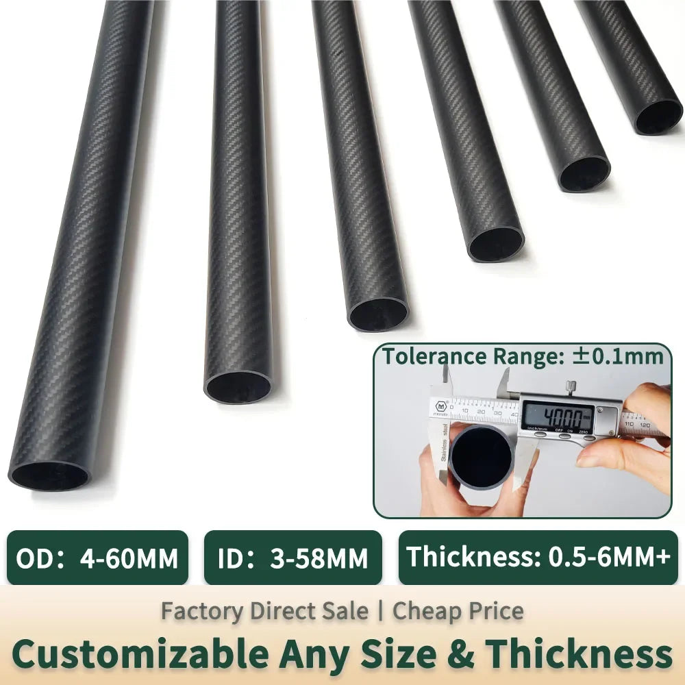 2pcs Length 500mm Carbon Fiber Tube High Composite Hardness Material 3K Twill Matte OD4-30mm Pipes For Plant Protection Aircraft