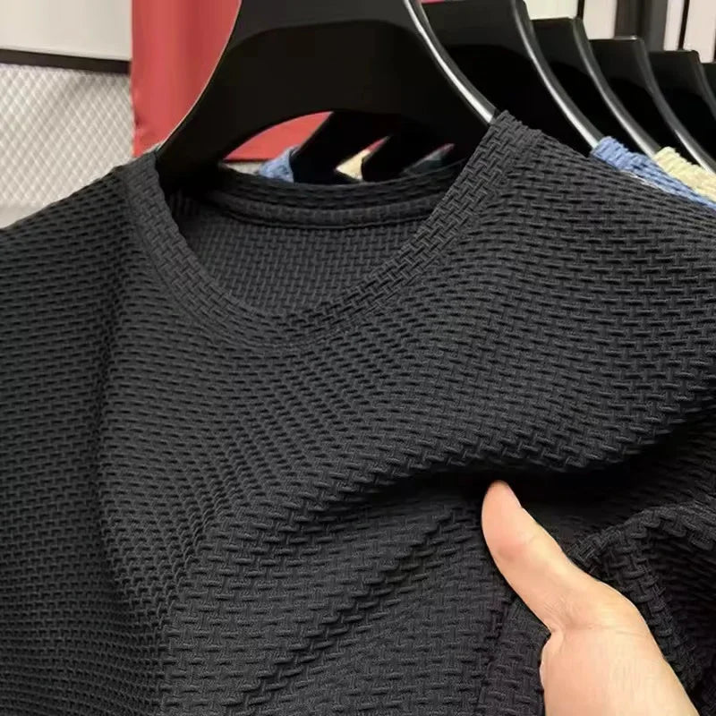 Men's Ice-Silk Tee - Crew Neck, Cool Breathable Business Casual