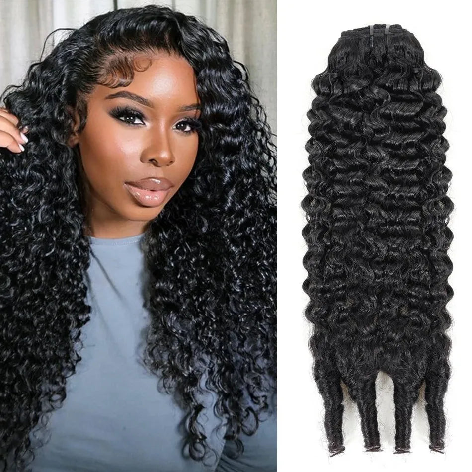 12A Burmese Curly Human Hair Bundles Water Wave Bundles Virgin Weave Human Hair Extensions Curly Ends 1/3/4 Pcs Black 30 40 Inch
