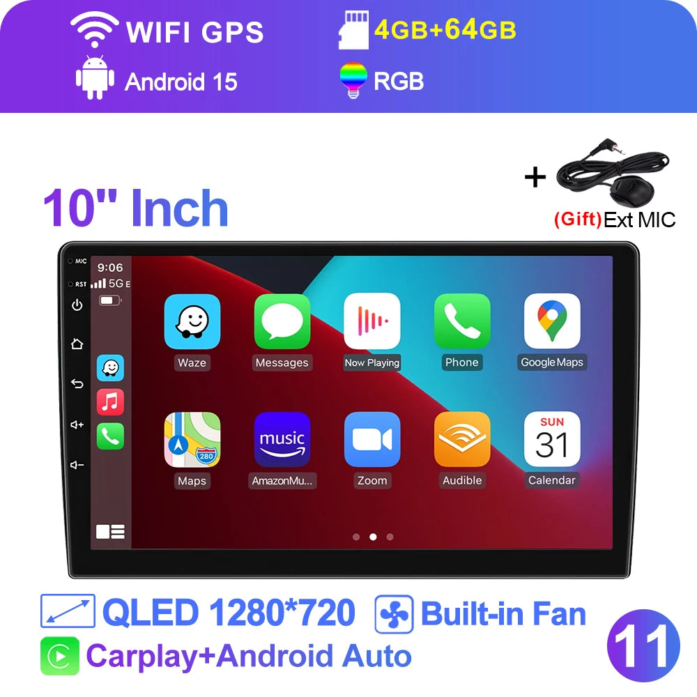 LEHX  7/9/10'' 4GB-64GB 2Din Android 15 Carplay Auto Car Radio Multimedia Stereo For toyota Hyundai Kia Volkswagen Jeep Fiat