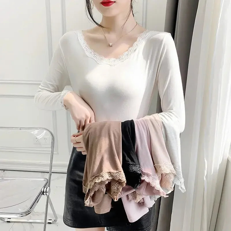 Women's Lace Trim Thermal Top - Long Sleeve Base Layer - photo 8