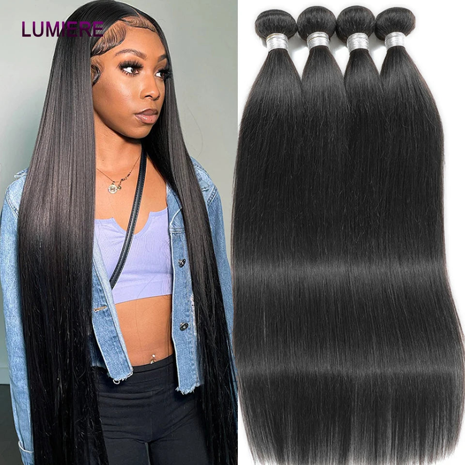 32 Inch 18A Bone Straight Human Hair Bundles 3/4 Bundles Hair 100% Raw Human Hair Bundles Deal Brazilian Virgin Hair Extensions