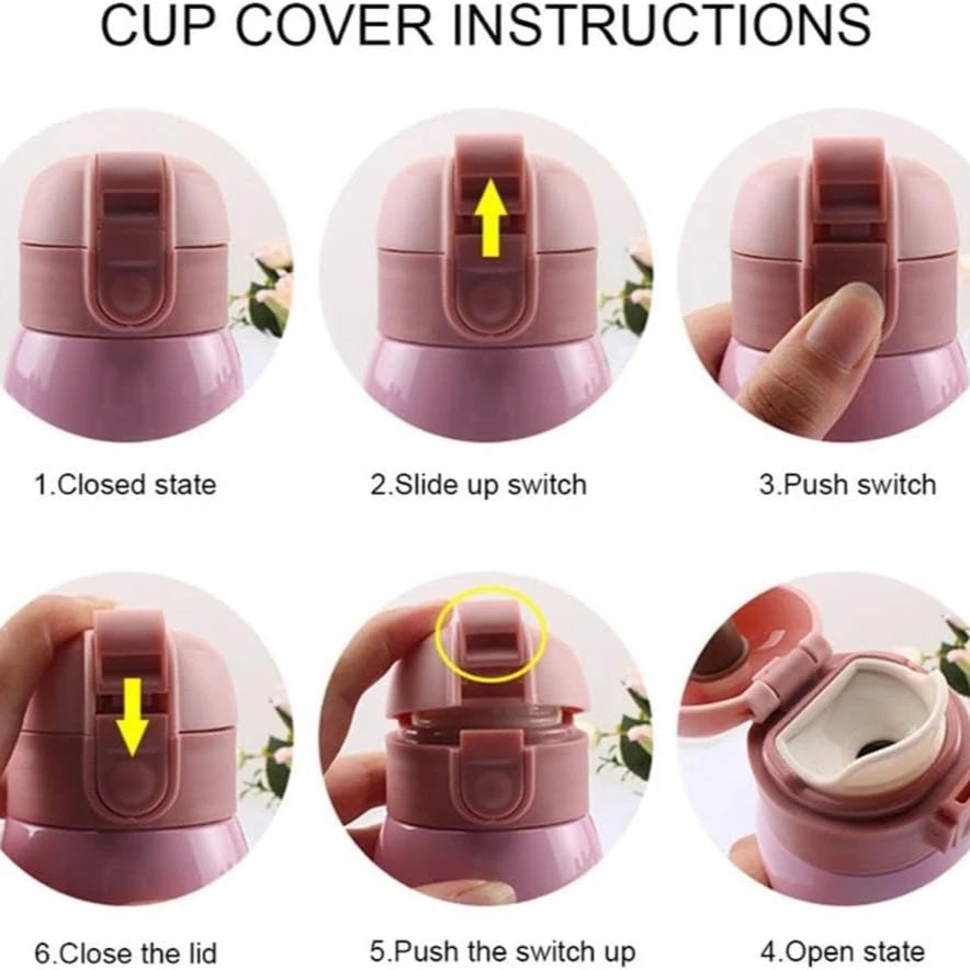 Wholesale 200ML Flip Top Thermal Mug Stainless Steel One Touch Kids Thermos Bottle Flask With Button Lid