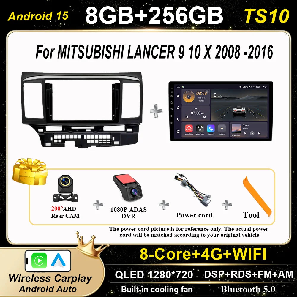 Android Car Stereo for Mitsubishi Lancer 9, 10 & X (2008–2016) — CarPlay, GPS, DSP, 4G+WiFi, 2-DIN