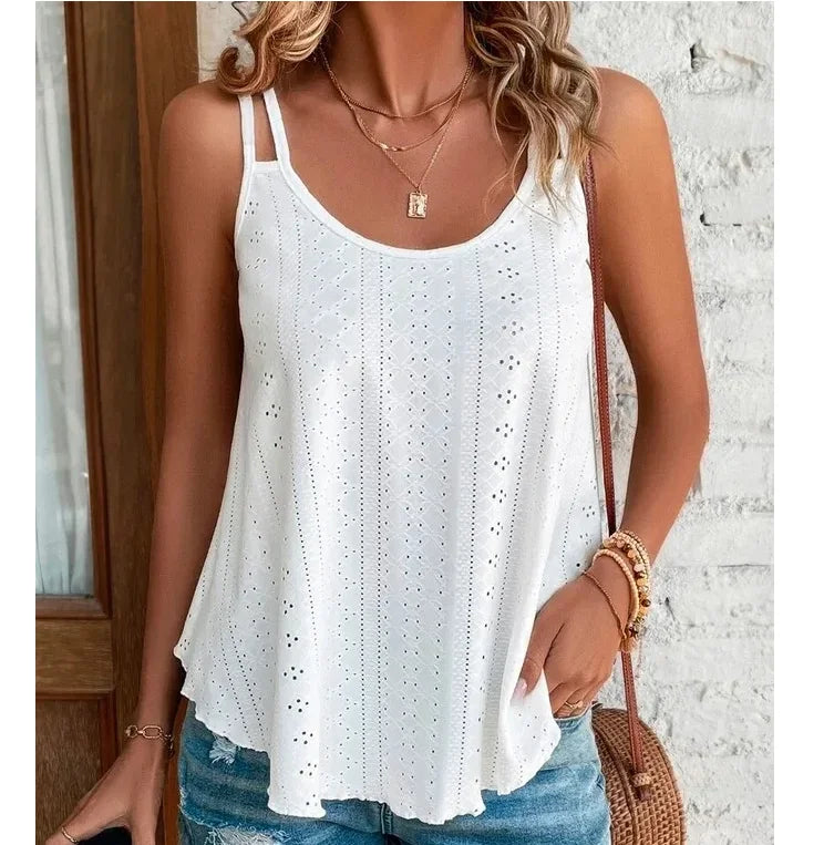 Women's Boho Hollow-Out Cami — Plus-Size Loose Beach Tank Top (up to 5XL)