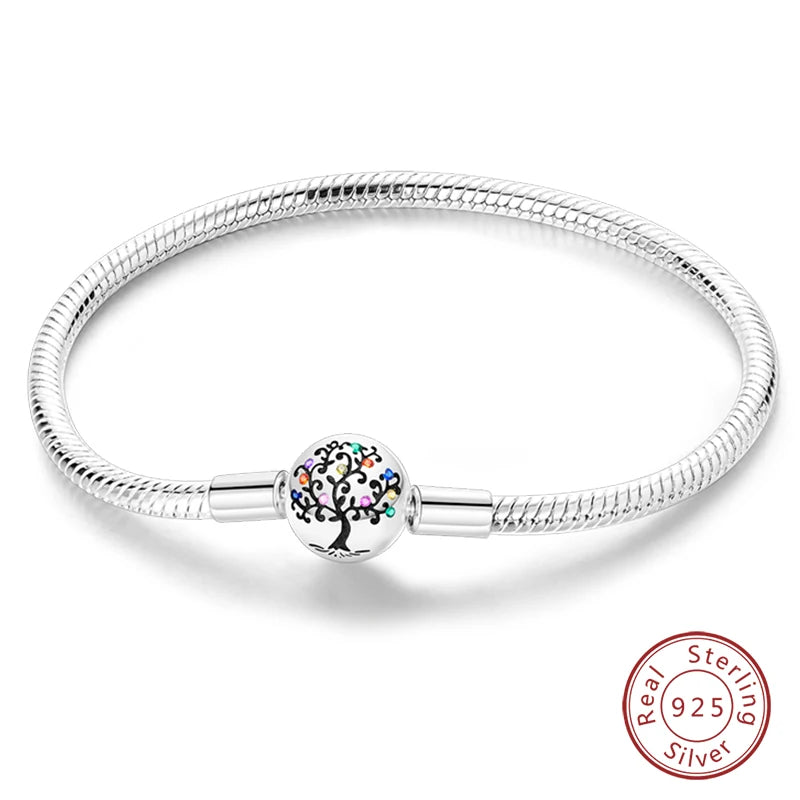 925 Sterling Silver Charm Bracelet – Star Moon Sun Four Leaf Clover Zircon | DIY Birthday Gift for Women (17-20cm)