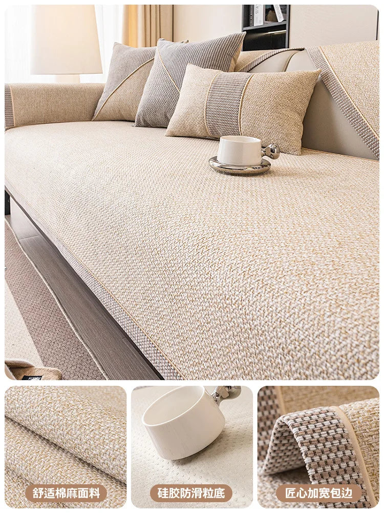 Woven Cotton and Linen Sofa Cushion for All Seasons Universal Non-slip Sofa Cover Cover New 2026 Backrest Cover Cloth Towel