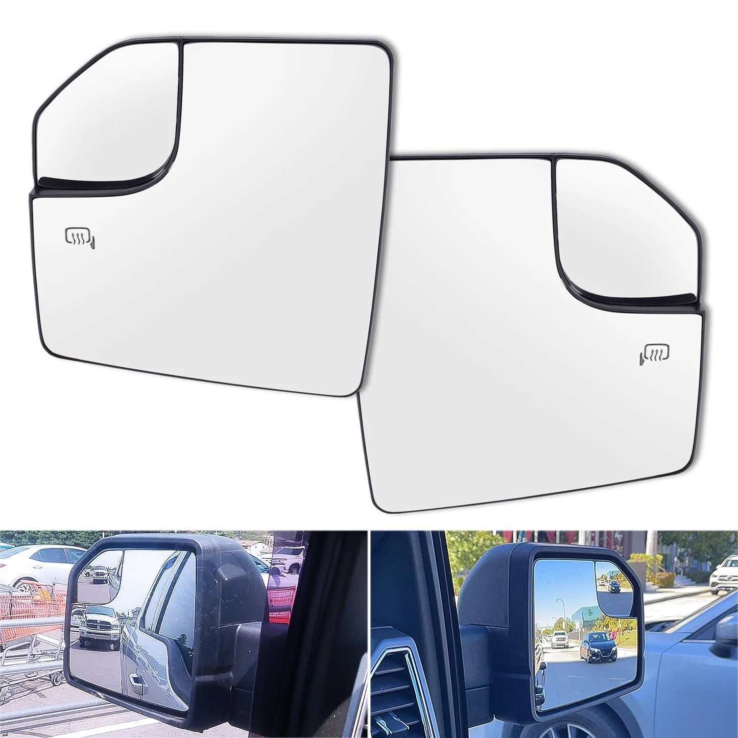 Heated Wide-Angle Mirror Glass with Backing Plate for Ford F-150 2015–2020