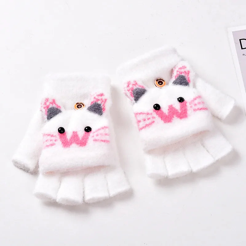 Kids Flip-Top Faux Fur Mittens - Cartoon Knit Winter Gloves - photo 3