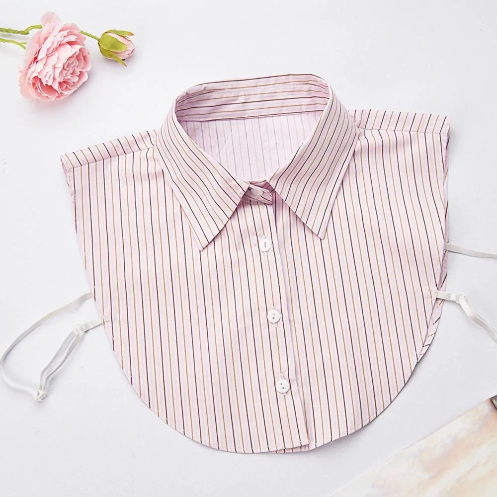 Fashion Cotton Stripes Fake Collar Vintage Classic Front Tie Casual Detachable False Blouse Collar for Women