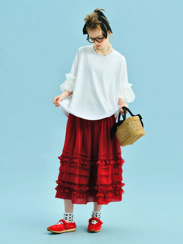 2025 imakokoni summer pure cotton casual loose fitting yarn design lantern sleeve top 255029+255030