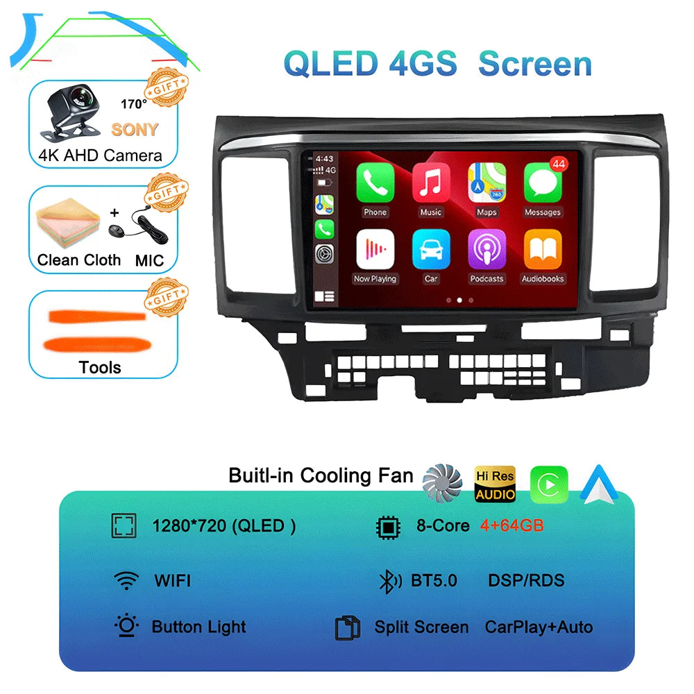 Android 16 Video Player For MITSUBISHI LANCER 9 10 X 2008 - 2016 9Inch Car Radio Stereo Audio GPS Player Carplay Auto Screen