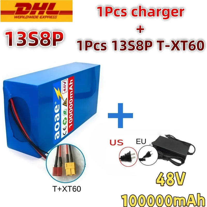 48V 100000mAh 13S8P Battery 2000W Lithium Ion Battery Pack with 50A BMS & Charger