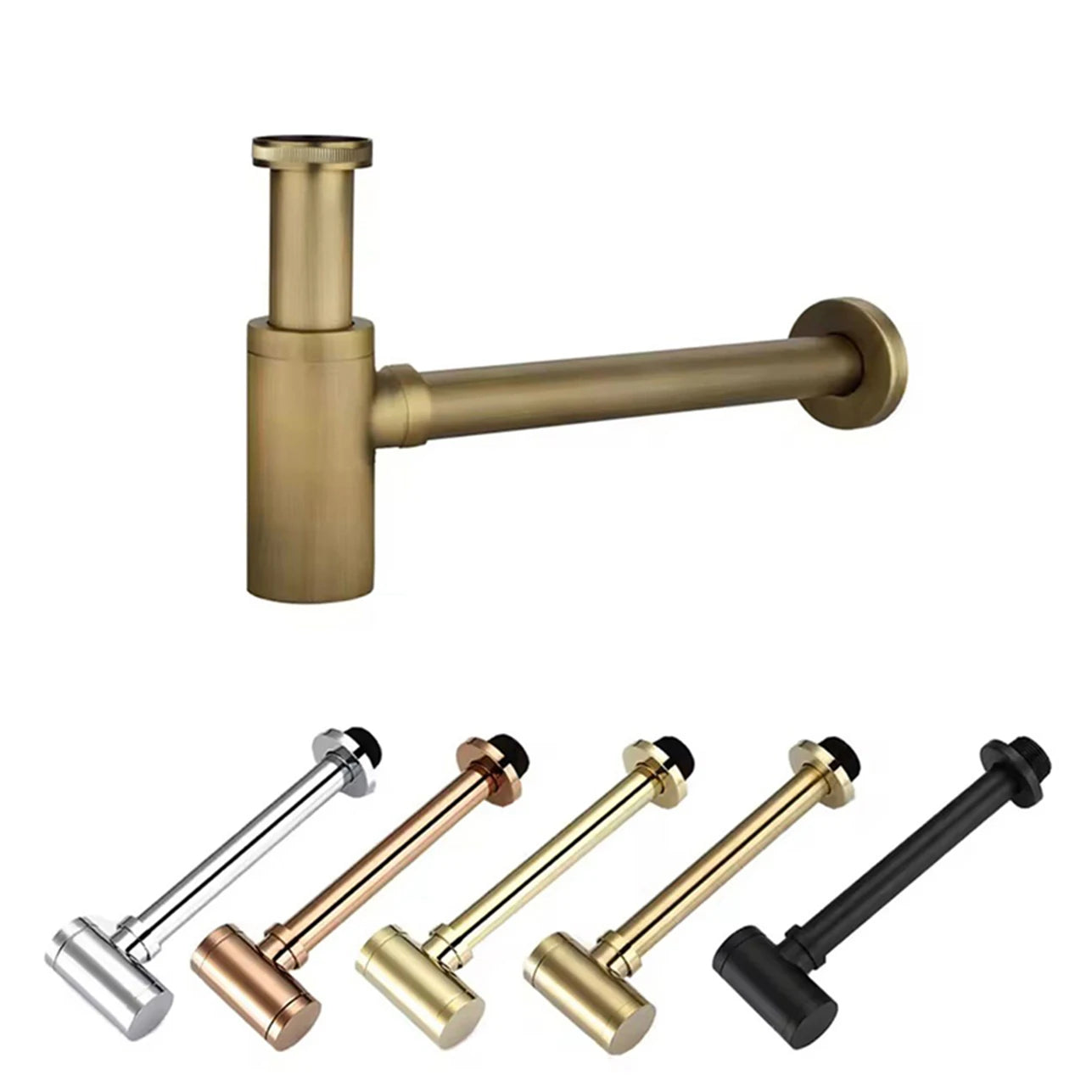 Wash Basin Bottle Plumbing P-Trap Bathroom Sink Siphon Drain Sewer Pipe Kit Luxury Matt Black High Quality Brass Body