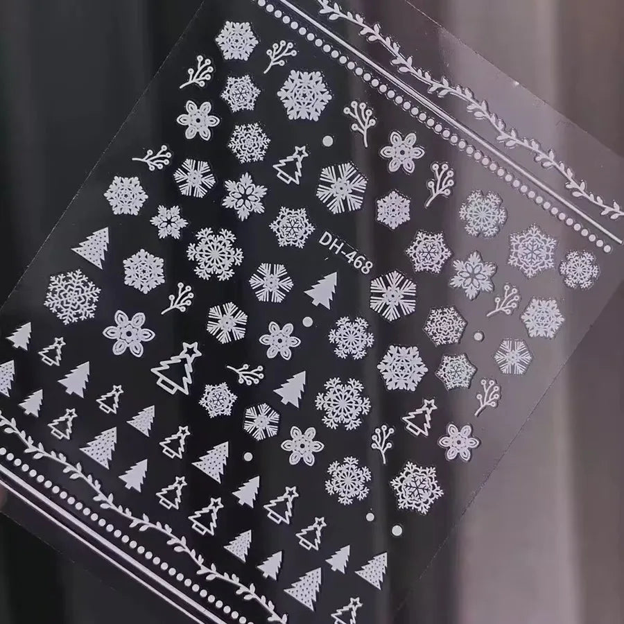 Christmas Nail Art Stickers Nail Art Supplies White Snowflakes Design Shiny Decals Manicure DIY Nail Decorations Accessories