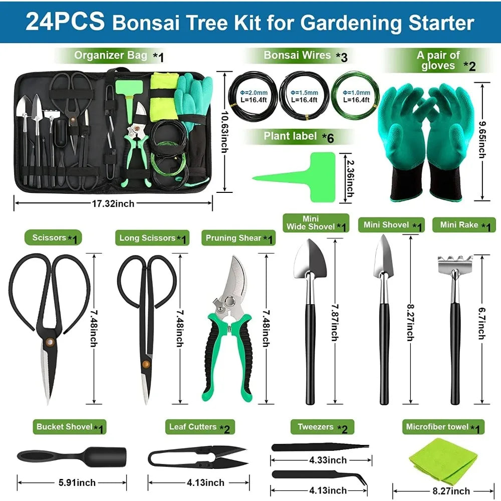 Bonsai Tools Kit- 24 PCS Bonsai Tree Kit Tools for Beginners,  Complete Set for Bonsai Tree Care, Pruning, and Shaping
