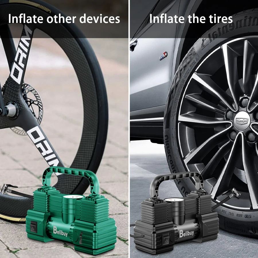 Ultra-Fast Car Tire Pump | 12V Plug-in, 5 Mins Full Inflation, Compact & Corded
