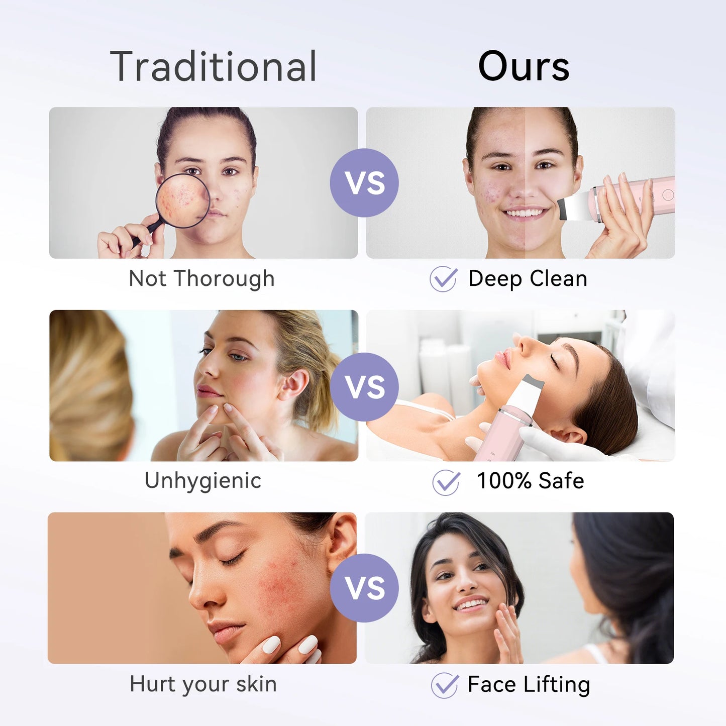 ANLAN Ultrasonic Skin Scrubber Facial Pore Cleansing Spatula Microcurrent Facial Lifting Ultrasonic Peeling Beauty Skincare Tool