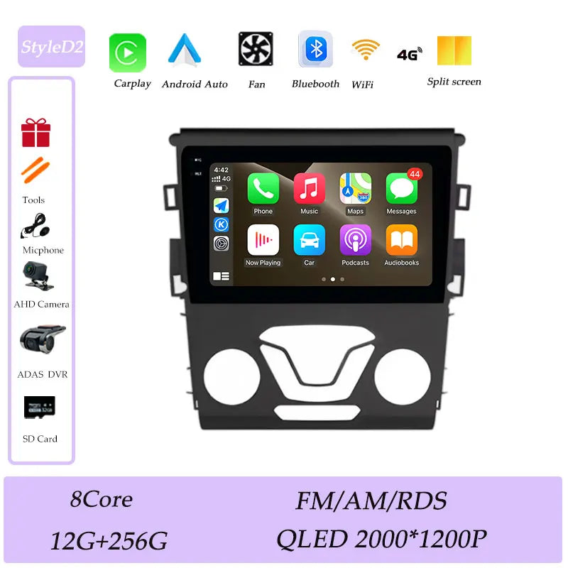 CarPlay Car Radio Video Multimedia Player for Ford Mondeo 5 Fusion 2014 - 2019 Split Screen DSP Stereo GPS Navi QLED Screen BT